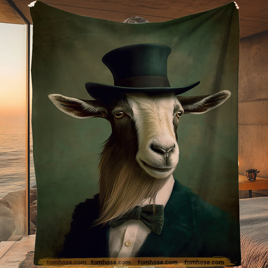 Goat Victorian Fleece Blanket, Gentleman Goat Woven Blanket - Sherpa Blanket Gift For Victorian Animals Lovers