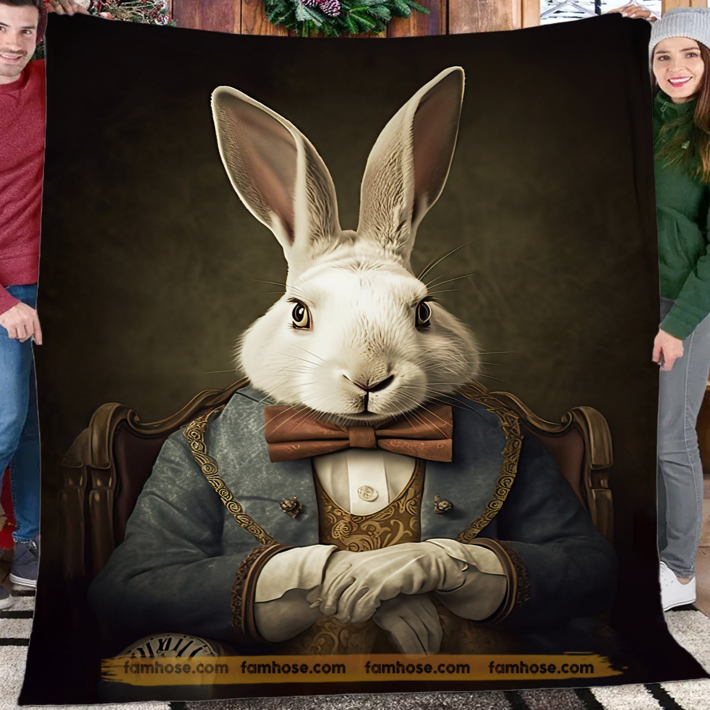 Rabbit Victorian Fleece Blanket, The Regal Rabbit Woven Blanket - Sherpa Blanket Gift For Victorian Animals Lovers