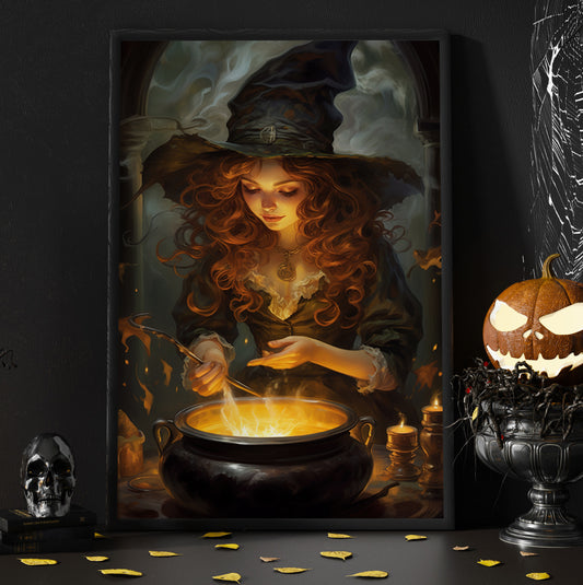 The Young Witch Is Casting A Spell Mythical Wall Art Print - Gothic Haunted Witchy Halloween Wall Decor