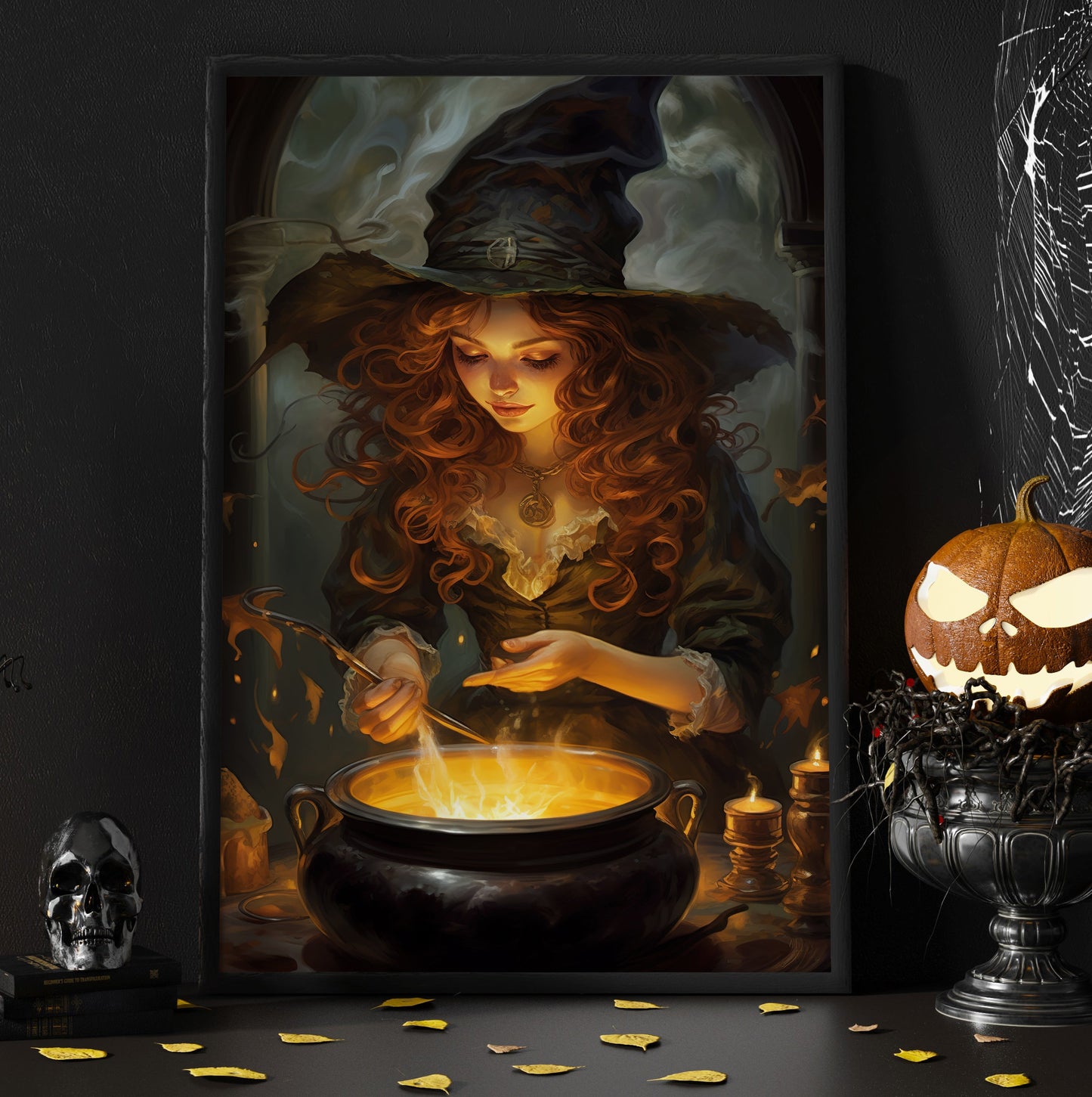 The Young Witch Is Casting A Spell Mythical Wall Art Print - Gothic Haunted Witchy Halloween Wall Decor