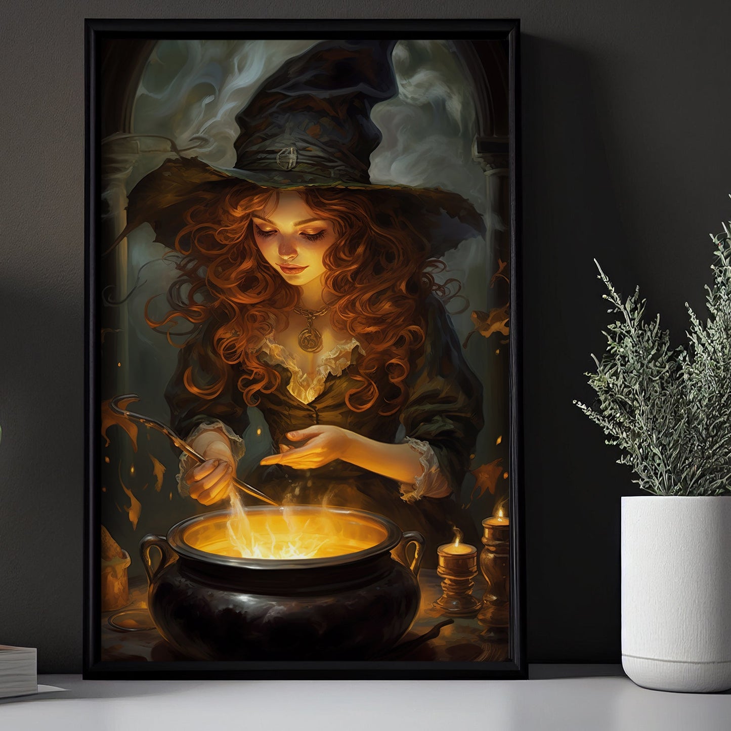 The Young Witch Is Casting A Spell Mythical Wall Art Print - Gothic Haunted Witchy Halloween Wall Decor