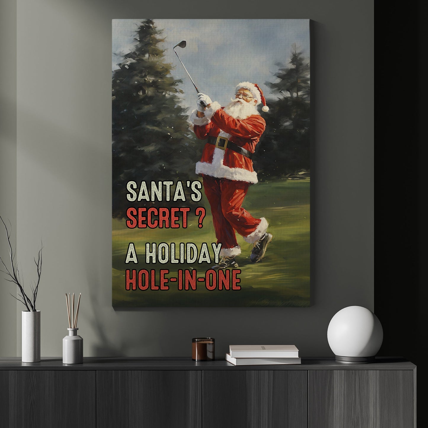 Santa's Secret A Holiday Hole In One, Santa Christmas Canvas Painting, Xmas Wall Art Decor - Christmas Poster Gift For Golf Lovers