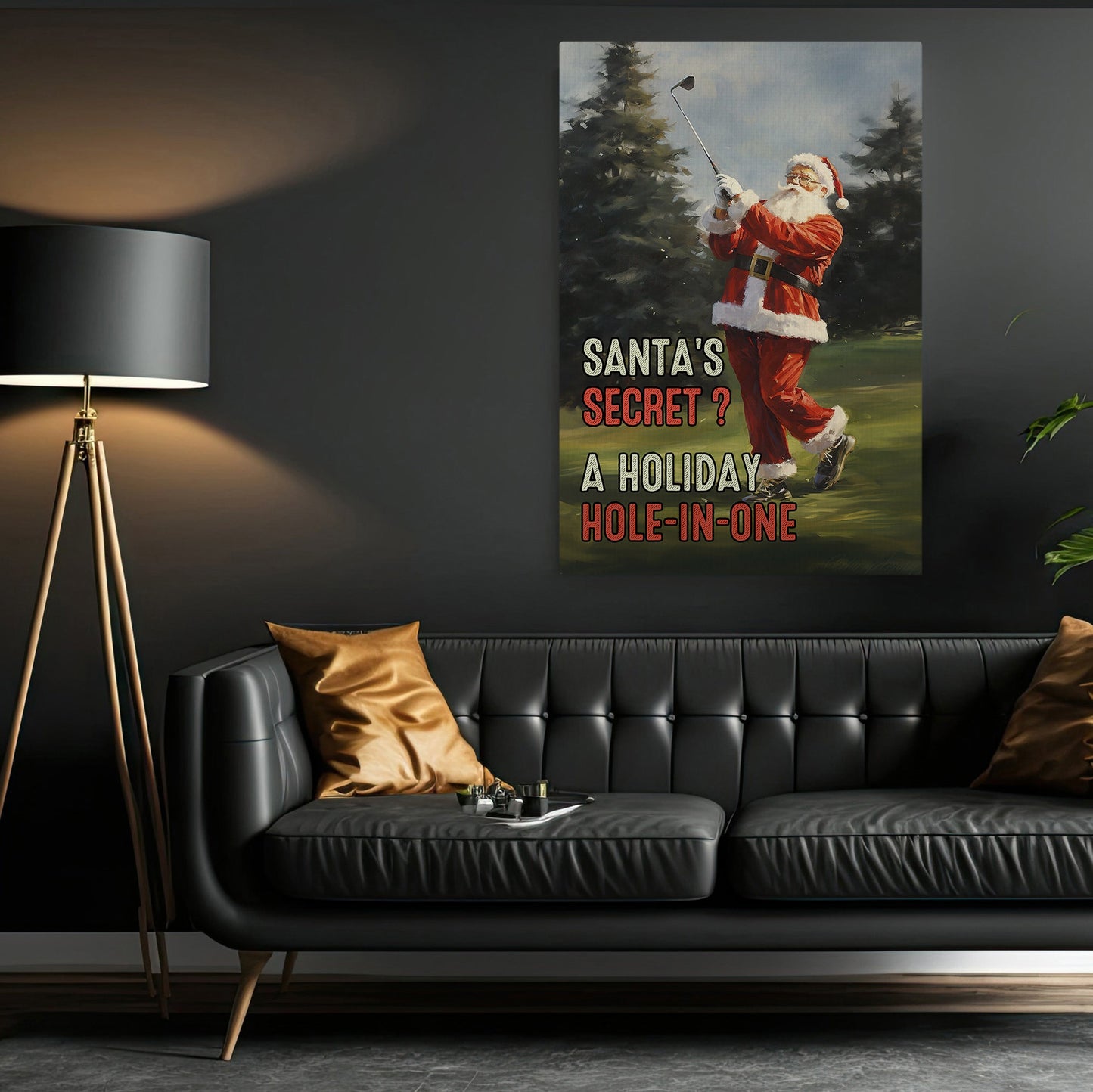 Santa's Secret A Holiday Hole In One, Santa Christmas Canvas Painting, Xmas Wall Art Decor - Christmas Poster Gift For Golf Lovers