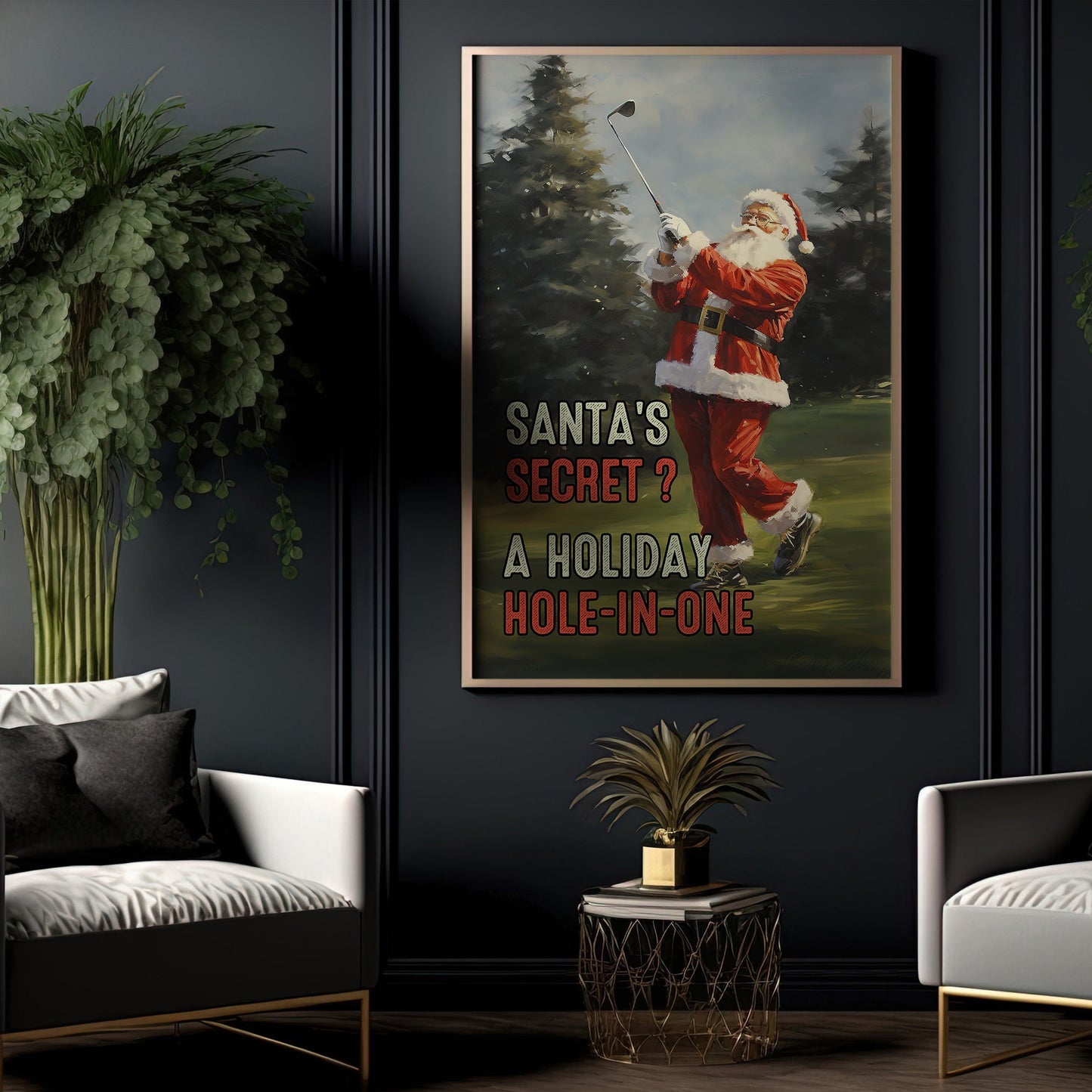 Santa's Secret A Holiday Hole In One, Santa Christmas Canvas Painting, Xmas Wall Art Decor - Christmas Poster Gift For Golf Lovers