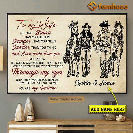 To My Wife How Special You Are To Me My Sunshine, Couple Cowboy Cowgirl Canvas Wall Art, Poster Gift For Wife From Cowboys