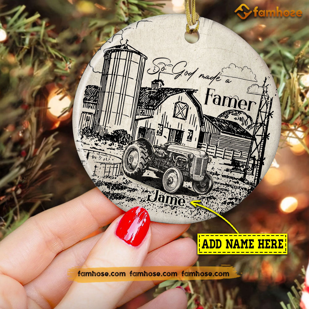 Christmas Farm Ornament, So God Made A Farmer Gift For Farmers, Personalized Custom Circle Ceramic Ornament