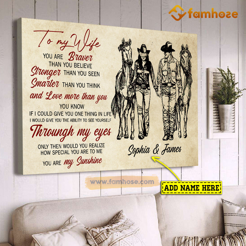 To My Wife How Special You Are To Me My Sunshine, Couple Cowboy Cowgirl Canvas Wall Art, Poster Gift For Wife From Cowboys