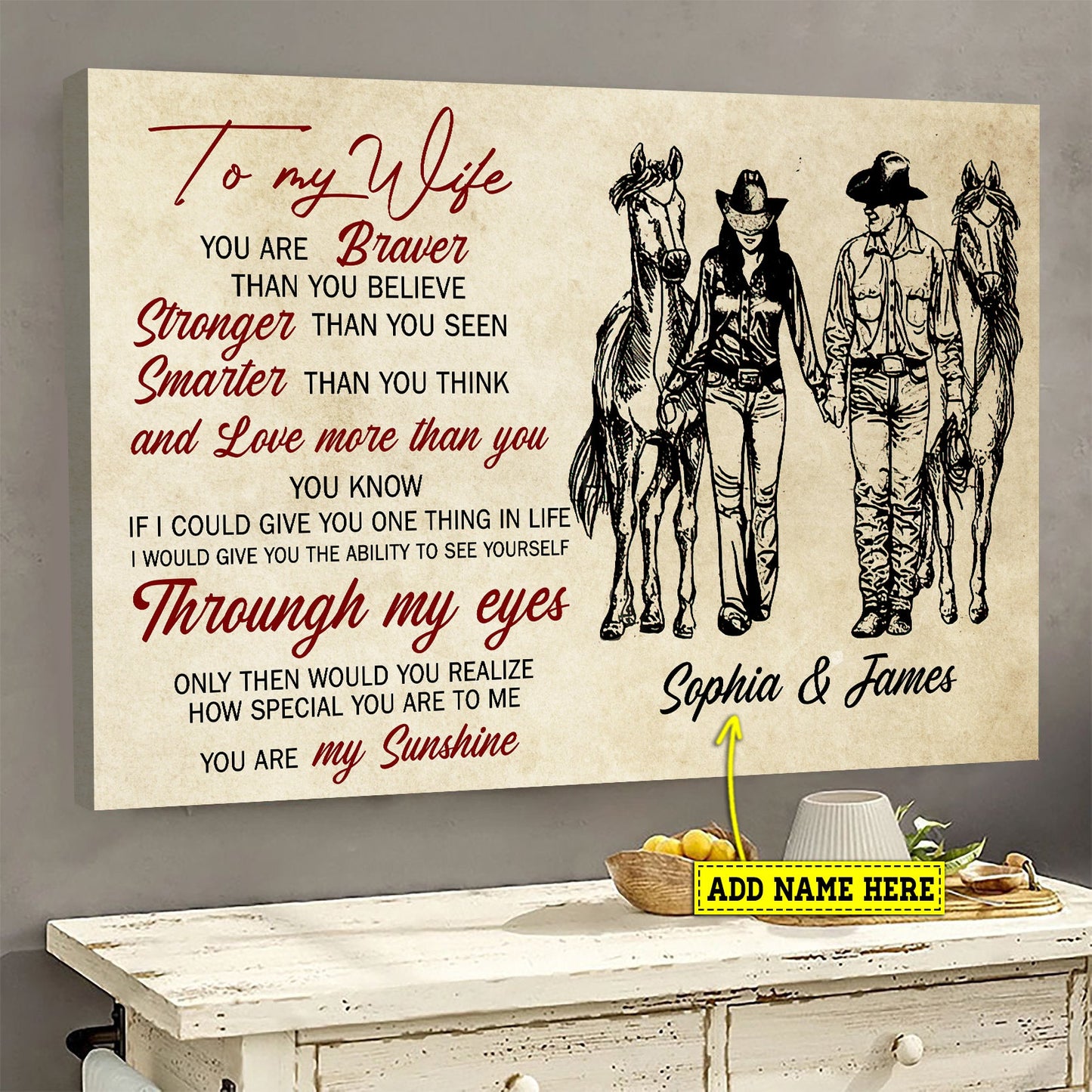 To My Wife How Special You Are To Me My Sunshine, Couple Cowboy Cowgirl Canvas Wall Art, Poster Gift For Wife From Cowboys