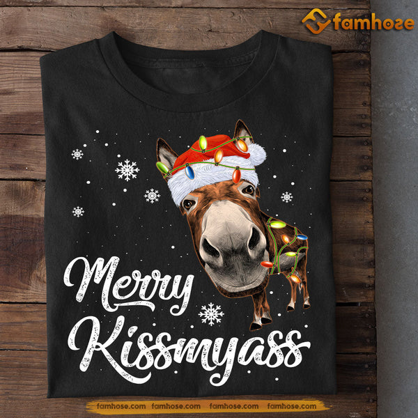 Funny Donkey Christmas T-shirt, Merry Kiss My Ass, Gift For Donkey