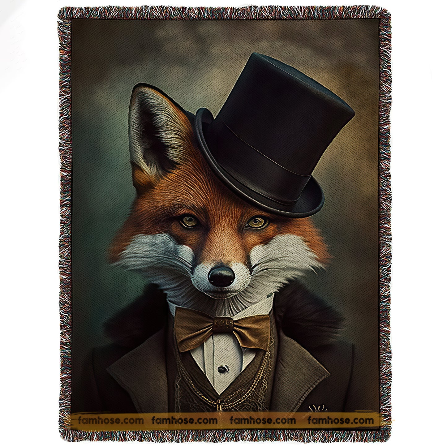 Fox Victorian Fleece Blanket, The Fox Aristocrat Woven Blanket - Sherpa Blanket Gift For Victorian Animals Lovers