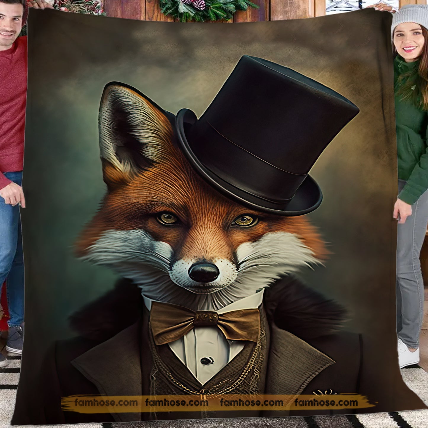 Fox Victorian Fleece Blanket, The Fox Aristocrat Woven Blanket - Sherpa Blanket Gift For Victorian Animals Lovers