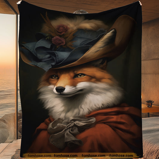 Cool Fox Victorian Fleece Blanket, The Noble Vixen Woven Blanket - Sherpa Blanket Gift For Victorian Animals Lovers