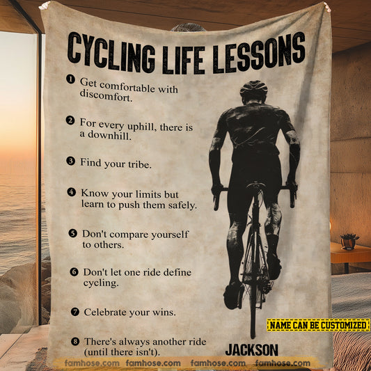 Personalized Cycling Boy Fleece Blanket, Cycling Life Lessons Sport Woven Blanket, Cool Sherpa Blanket Gift For Cycling Boys, Cycling Lovers