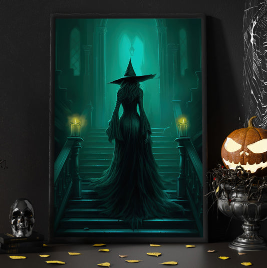 Spirit Witch In Dark Palace Vintage Gothic Wall Art Print - Dark Surreal Magic Witchy Halloween Wall Decor