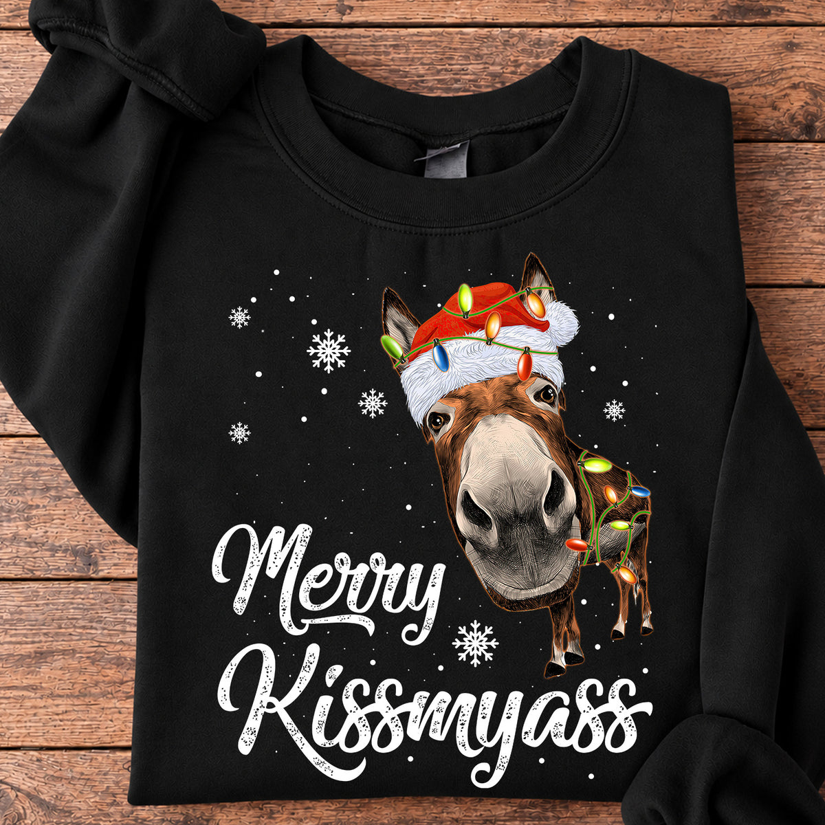 Funny Horse Christmas Sweatshirt, Merry Kissmyass Crewneck Sweatshirt Gift For Horse Lovers