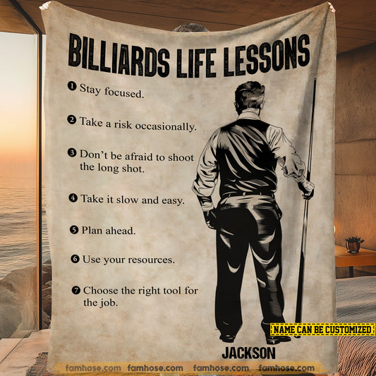 Personalized Billiard Fleece Blanket, Billiards Life Lessons Woven Blanket, Cool Sherpa Blanket Gift For Billiard Lovers