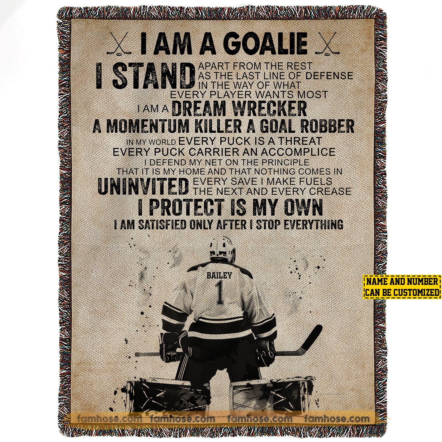 Personalized Hockey Goalie Fleece Blanket, I Am A Goalie Sport Woven Blanket, Cool Sherpa Blanket Gift For Hockey Goalie Lovers