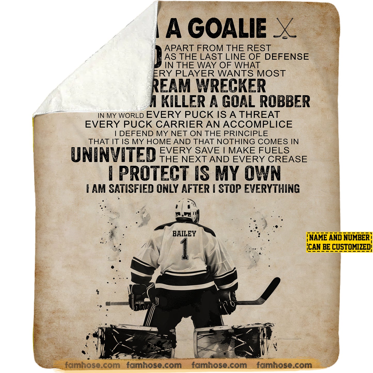 Personalized Hockey Goalie Fleece Blanket, I Am A Goalie Sport Woven Blanket, Cool Sherpa Blanket Gift For Hockey Goalie Lovers