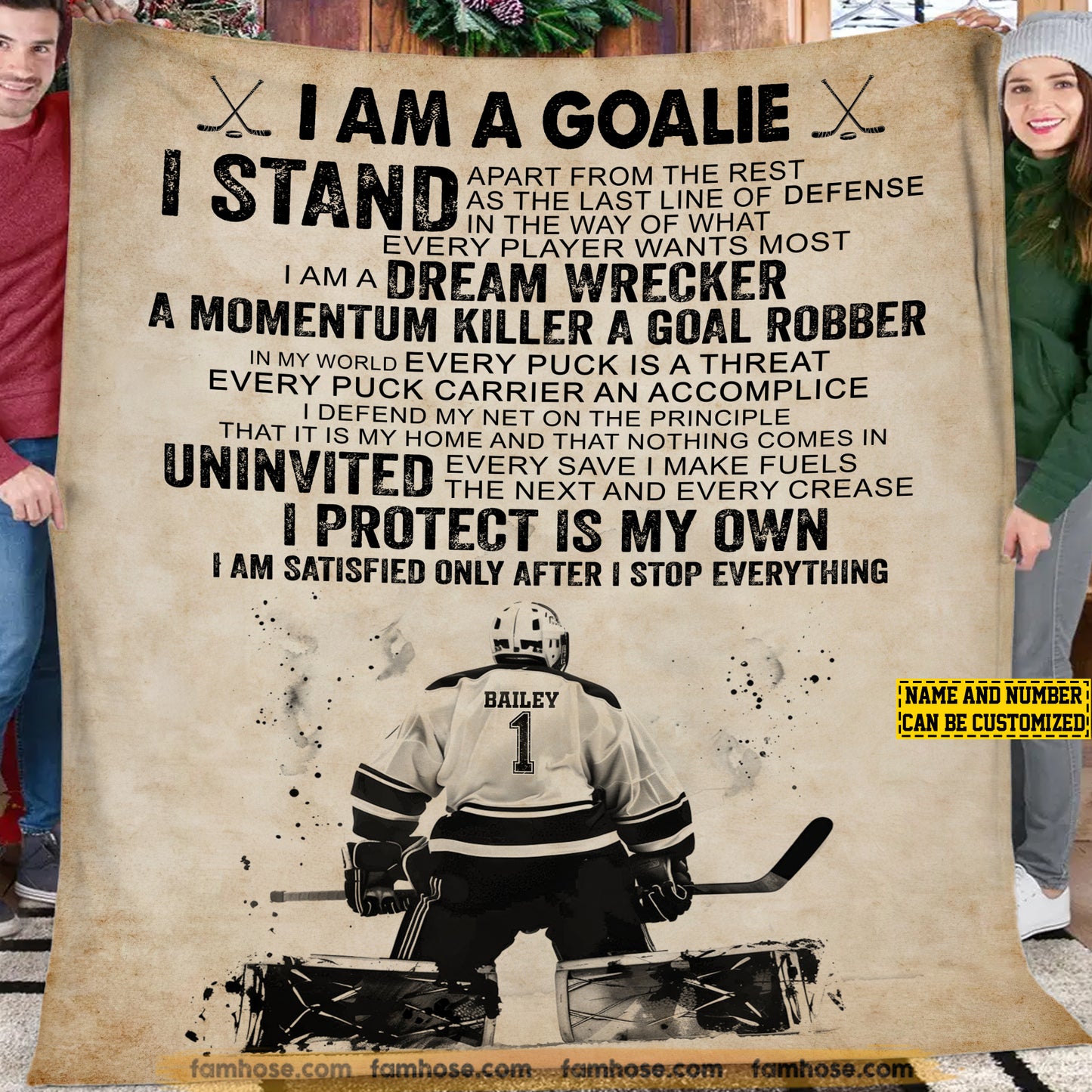 Personalized Hockey Goalie Fleece Blanket, I Am A Goalie Sport Woven Blanket, Cool Sherpa Blanket Gift For Hockey Goalie Lovers