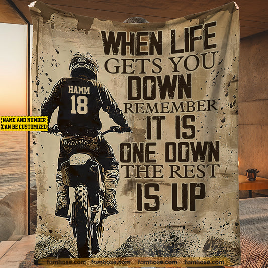Personalized Motocross Fleece Blanket, One Down, The Rest Up Woven Blanket, Cool Sherpa Blanket Gift For Motocross Lovers