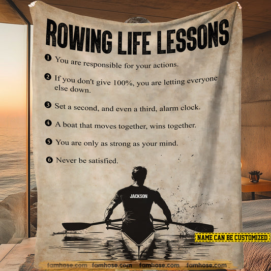 Personalized Rowing Fleece Blanket, Rowing Life Lessons Woven Blanket, Cool Sherpa Blanket Gift For Rowing Lovers