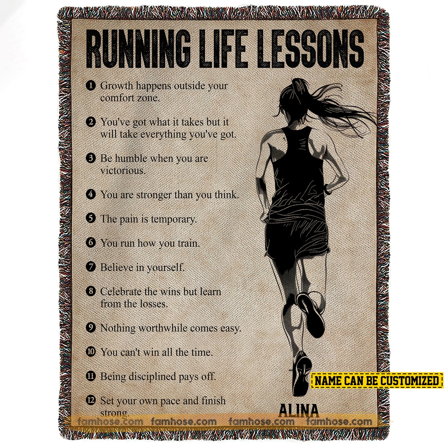 Personalized Running Fleece Blanket, Running Life Lessons Woven Blanket, Cool Sherpa Blanket Gift For Girl Runner