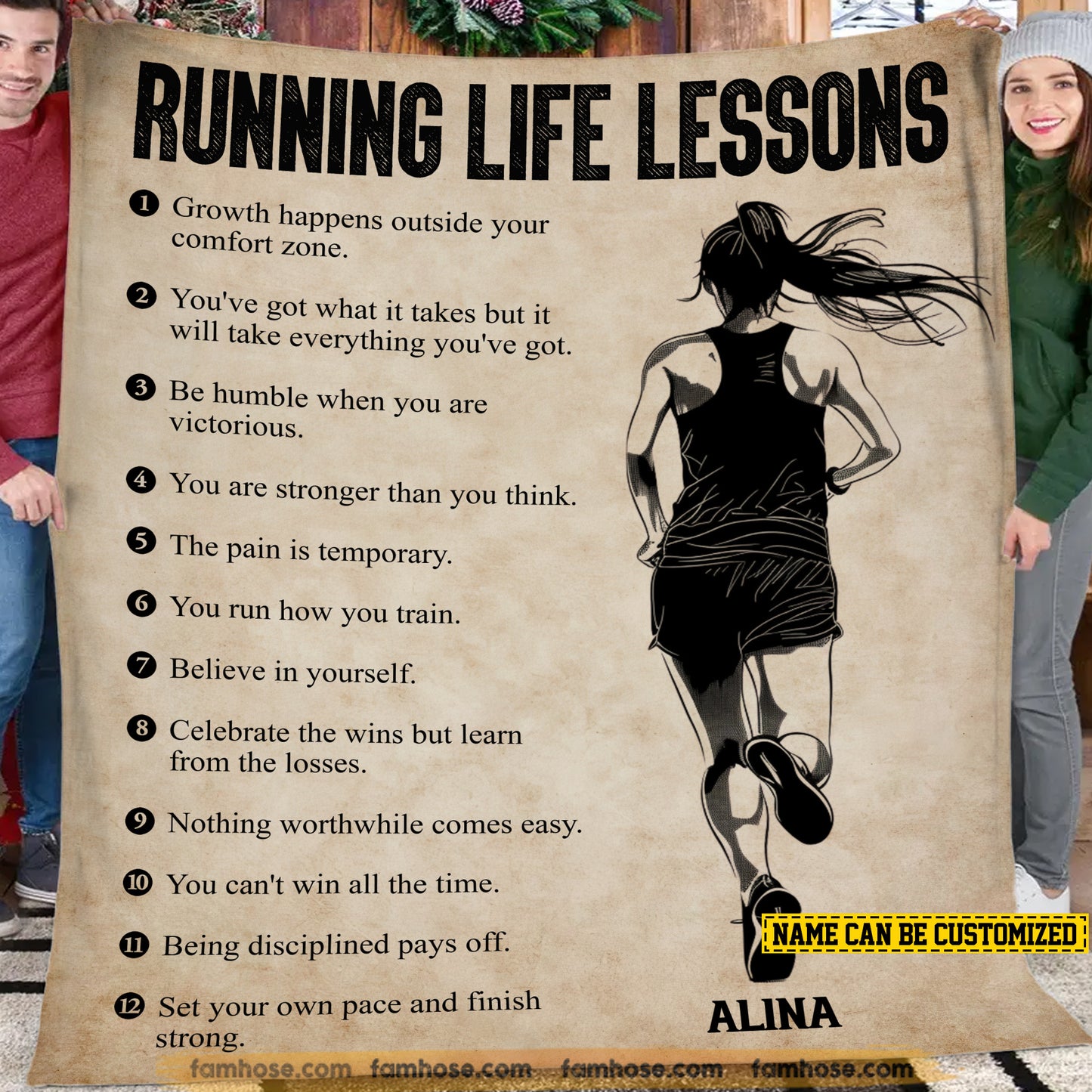 Personalized Running Fleece Blanket, Running Life Lessons Woven Blanket, Cool Sherpa Blanket Gift For Girl Runner