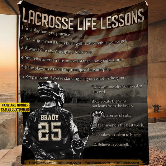 Personalized Lacrosse Boys Fleece Blanket, Lacrosse Life Lessons Sport Woven Blanket - Sherpa Blanket Gift For Lacrosse Lovers