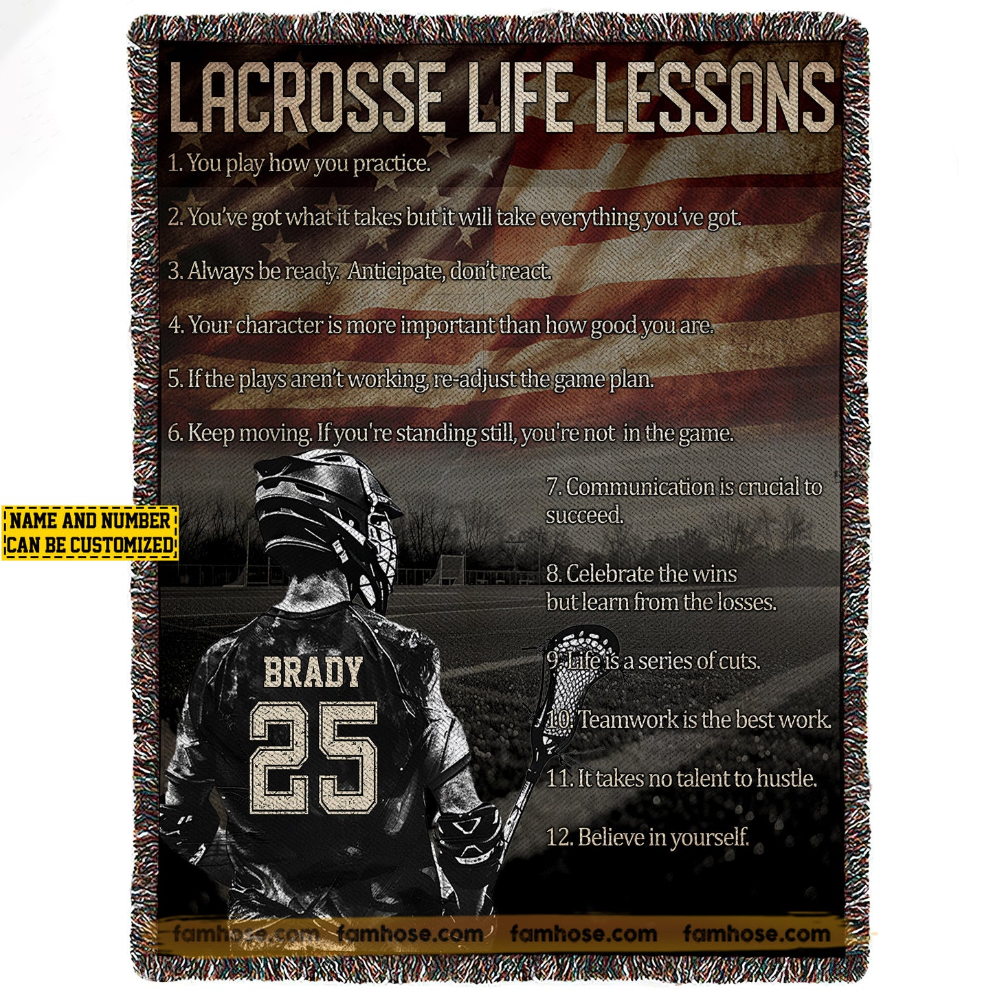 Personalized Lacrosse Boys Fleece Blanket, Lacrosse Life Lessons Sport Woven Blanket - Sherpa Blanket Gift For Lacrosse Lovers