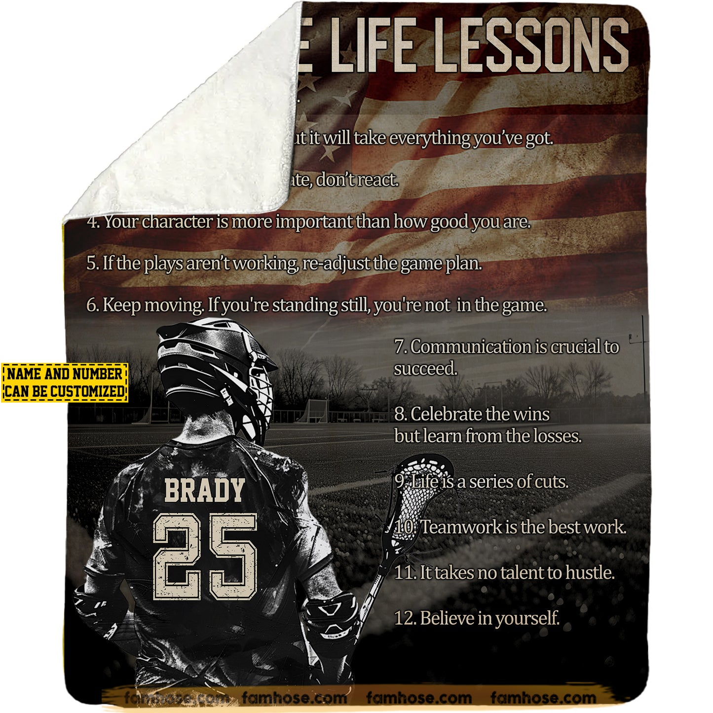 Personalized Lacrosse Boys Fleece Blanket, Lacrosse Life Lessons Sport Woven Blanket - Sherpa Blanket Gift For Lacrosse Lovers