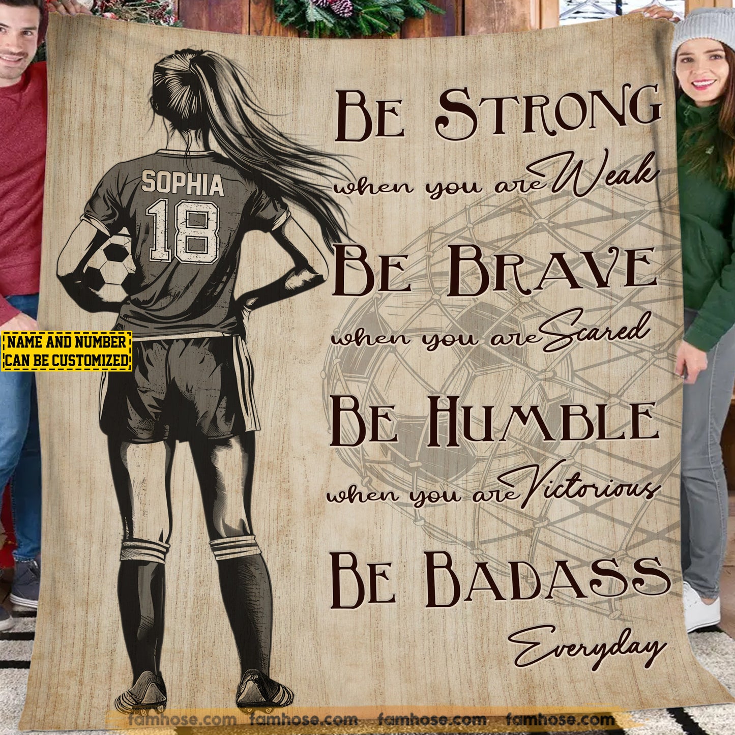 Personalized Soccer Girls Fleece Blanket, Be Strong, Brave, Humble And Badass Sport Woven Blanket, Cool Sherpa Blanket Gift For Soccer Girls, Soccer Lovers