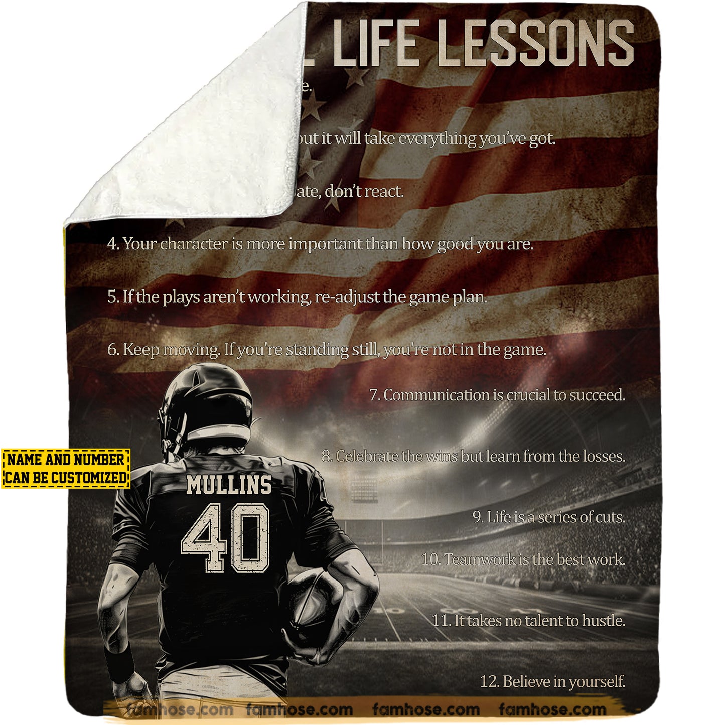 Personalized Football Boy Fleece Blanket, Football Life Lessons Sport Woven Blanket, Cool Sherpa Blanket Football Gift For Football Lovers