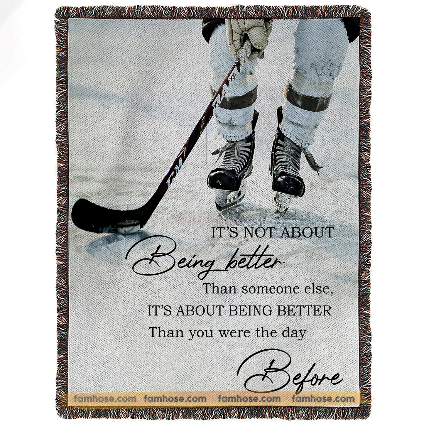 Motivational Hockey Fleece Blanket, It's About Being Better Than You Were The Day Before Sport Woven Blanket, Sherpa Blanket Gift For Hockey Lovers