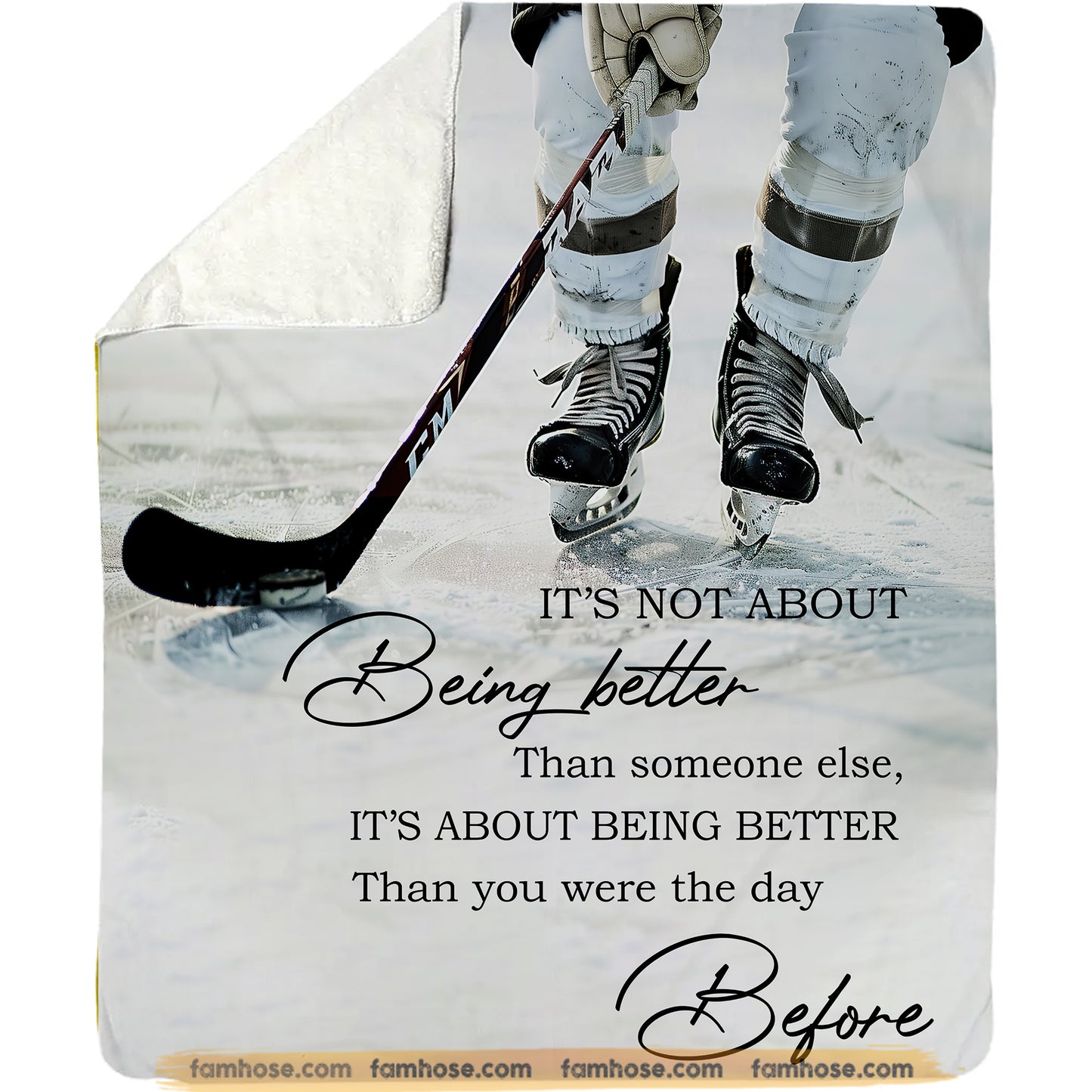 Motivational Hockey Fleece Blanket, It's About Being Better Than You Were The Day Before Sport Woven Blanket, Sherpa Blanket Gift For Hockey Lovers