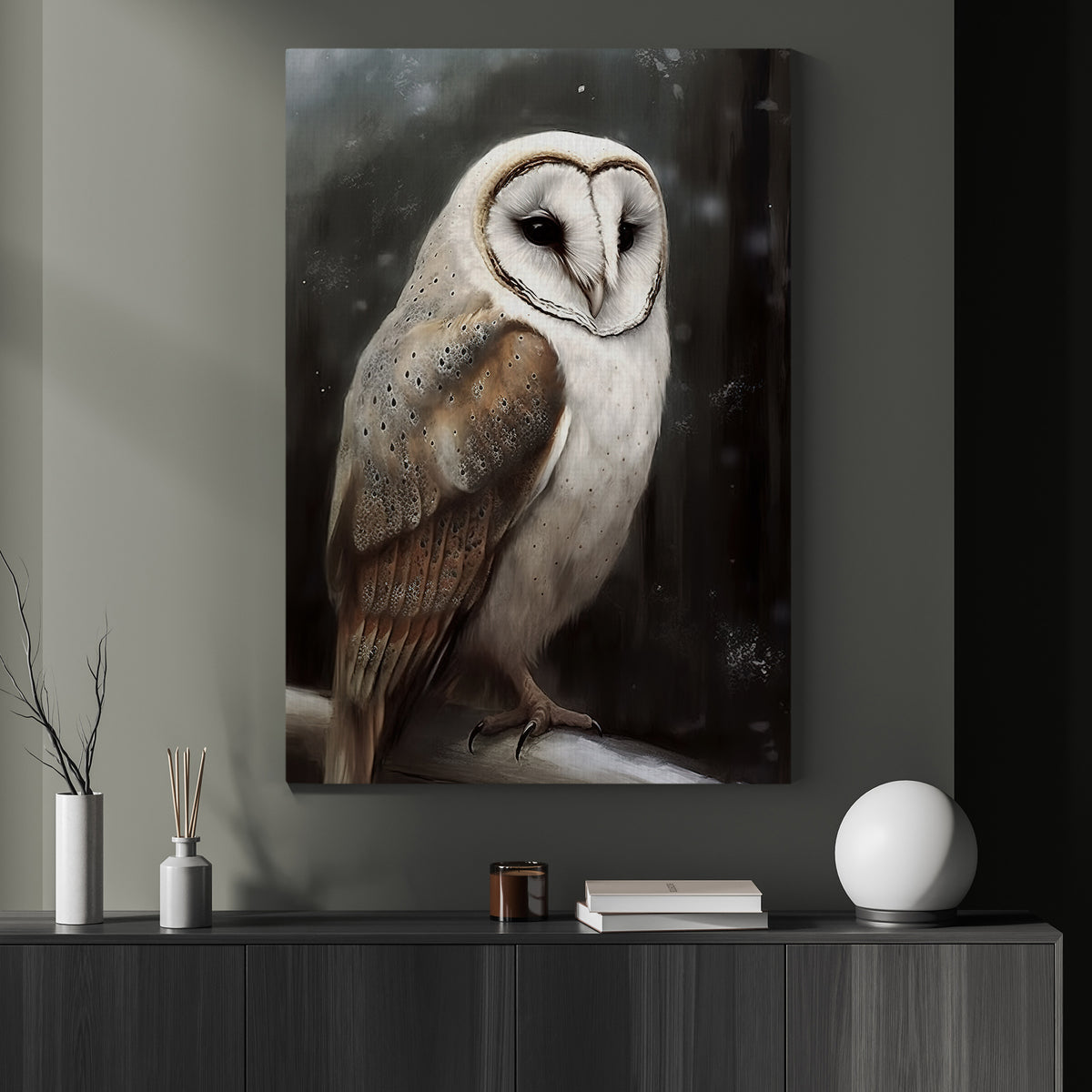 Alone Earl Owl On The Tree, Owl Canvas Painting, Wall Art Decor - Dark ...