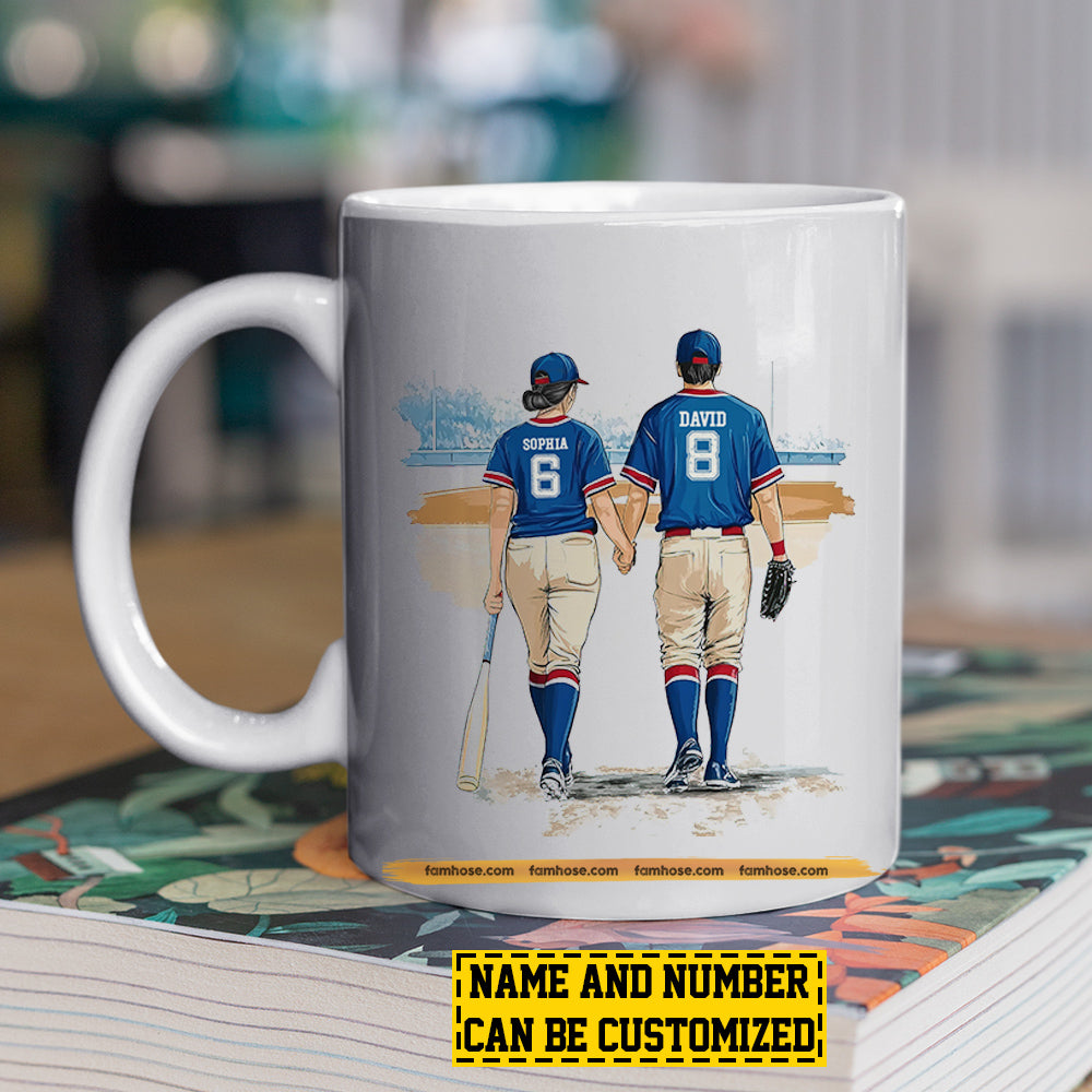 Personalized Baseball Couple Mug, Baseball Partners For Life, Best Valentine's Day Gift For Baseball-Loving Couple, Baseball Players