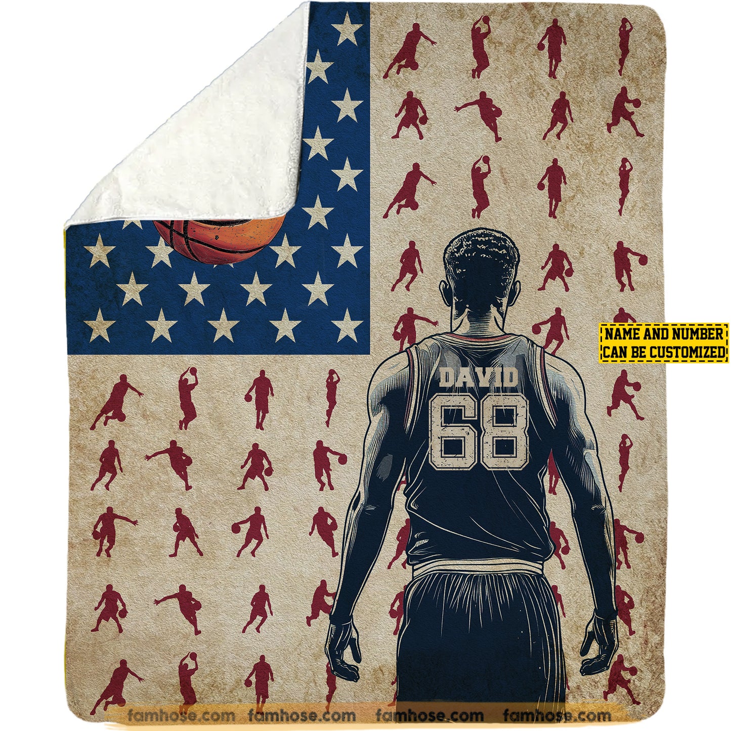 Personalized Basketball Boy Fleece Blanket, Basketball, Freedom, And The American Spirit Sport Woven Blanket - Sherpa Blanket Gift For Basketball Lovers