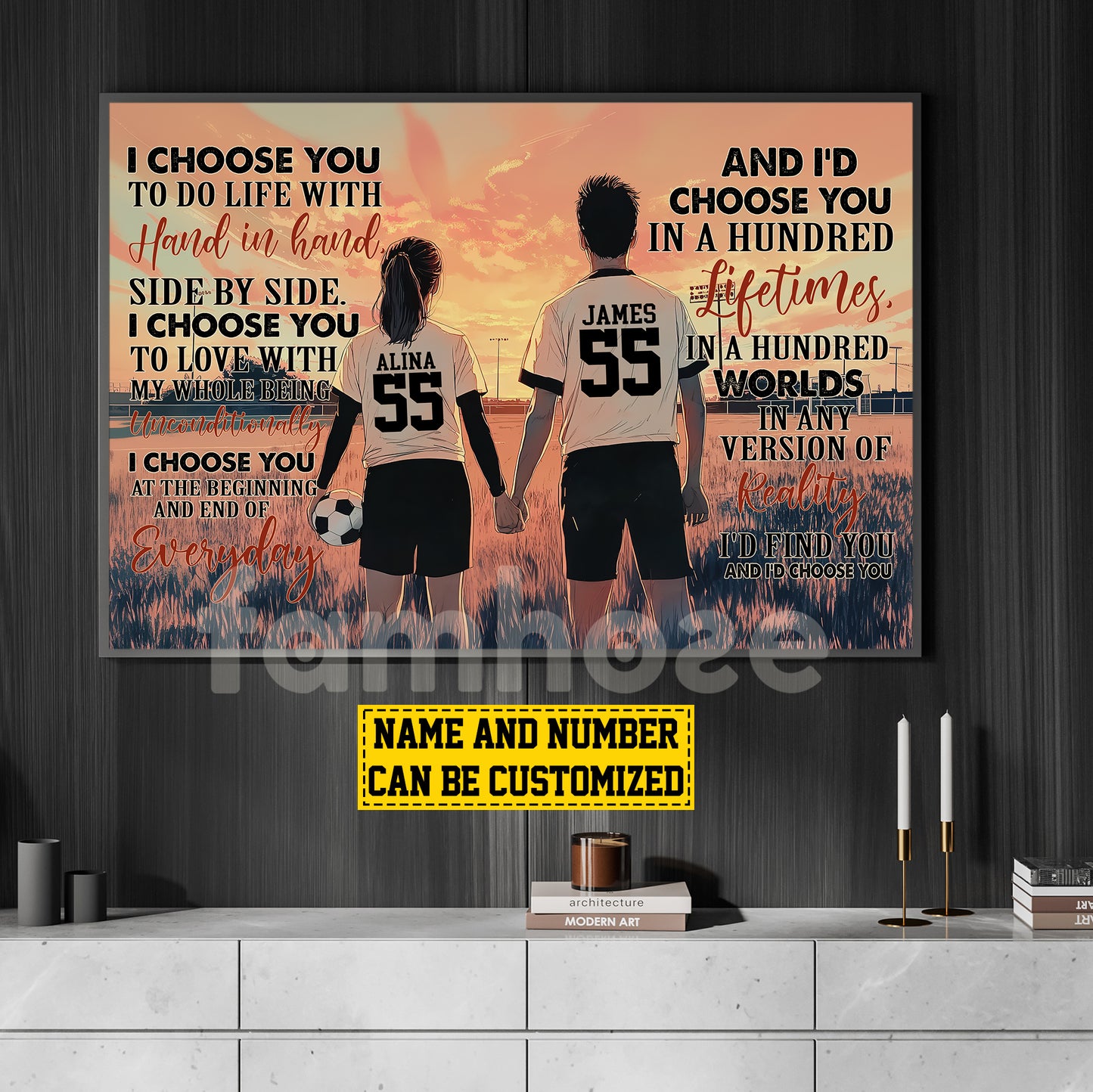 Vintage Personalized Soccer Couple Canvas Painting, I Choose You Romantic Quotes Wall Art Decor, Poster Valentine's Day Gift For Soccer-Loving Couple