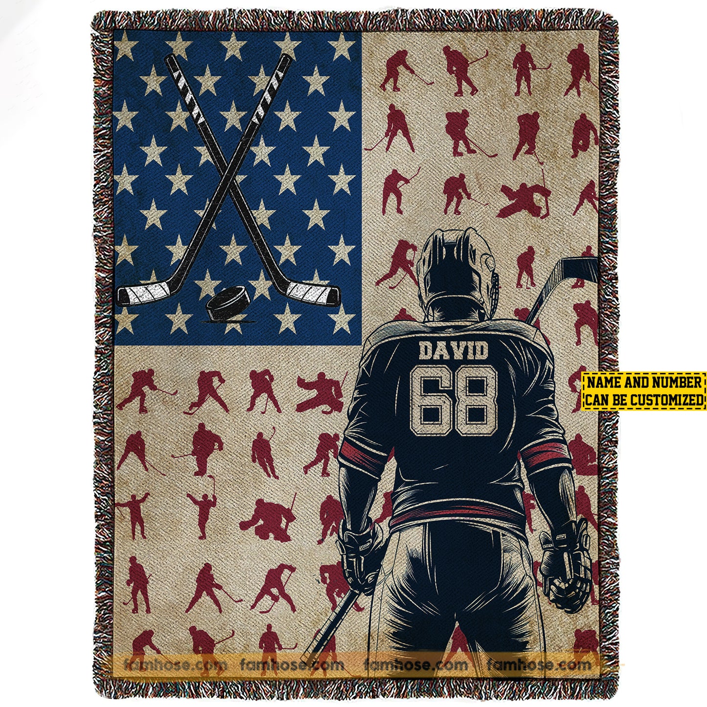 Cool Personalized Hockey Boy Fleece Blanket, Stars, Stripes, And Your Hockey Legacy Sport Woven Blanket, Sherpa Blanket Gift For Hockey Lovers