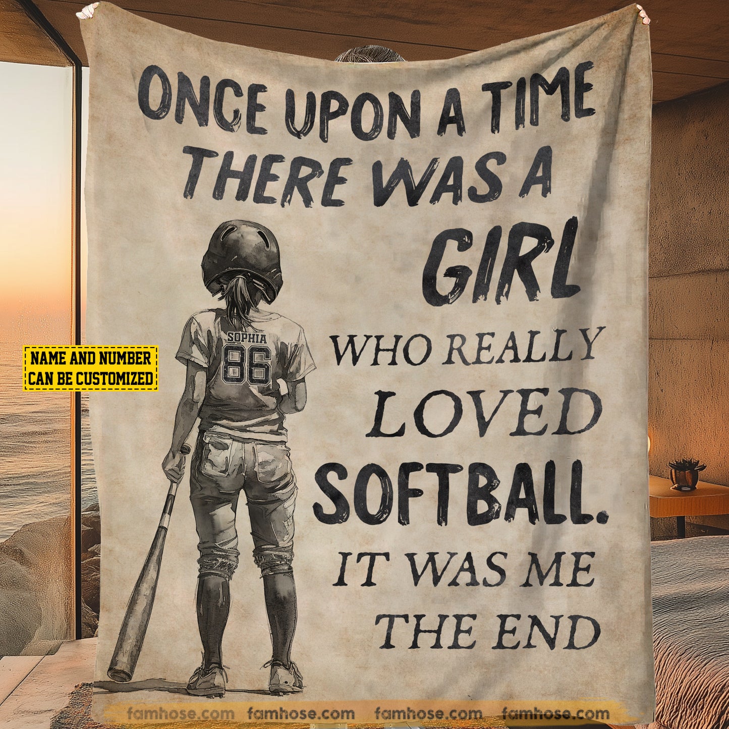 Personalized Softball Girl Fleece Blanket, Once Upon A Time There Was A Girl Woven Blanket, Cool Sherpa Blanket Gift For Kids, Softball Lovers