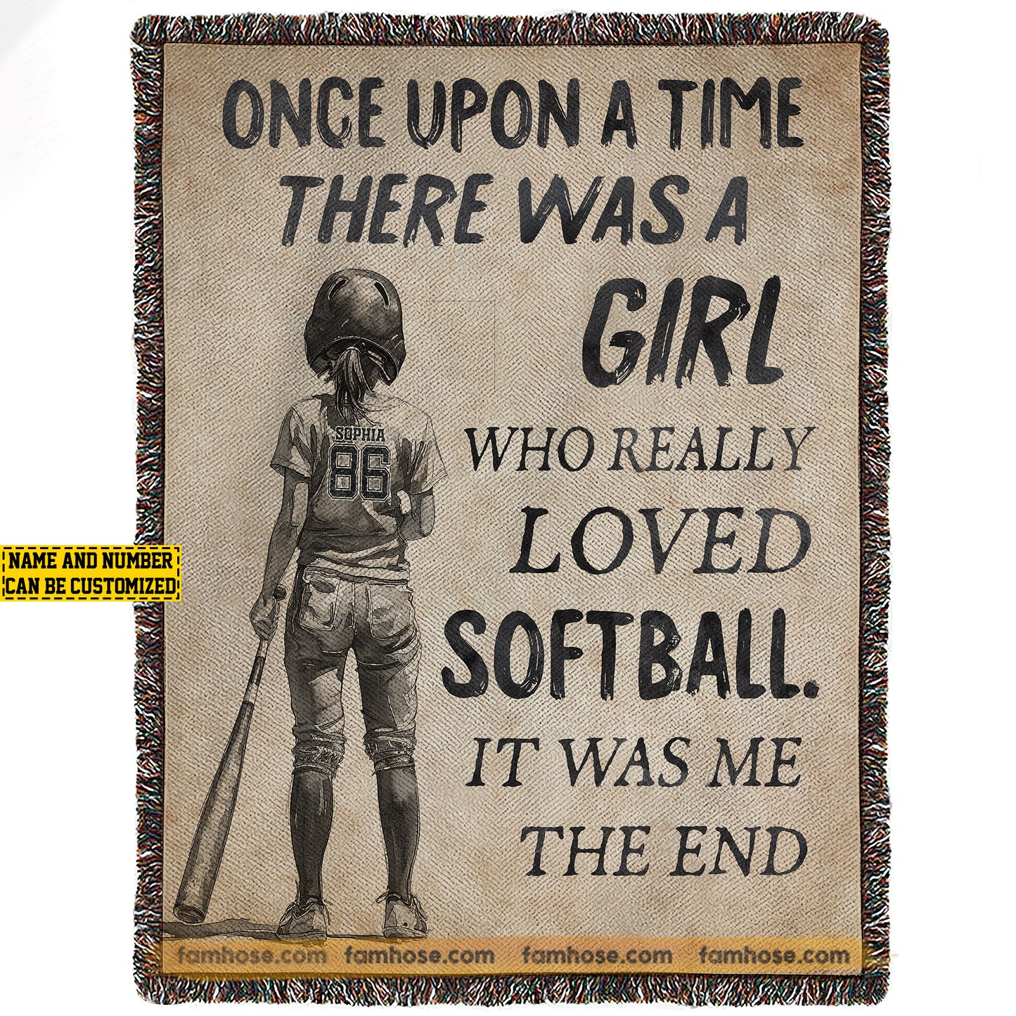 Personalized Softball Girl Fleece Blanket, Once Upon A Time There Was A Girl Woven Blanket, Cool Sherpa Blanket Gift For Kids, Softball Lovers