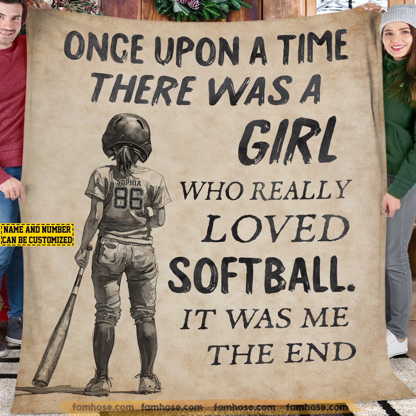 Personalized Softball Girl Fleece Blanket, Once Upon A Time There Was A Girl Woven Blanket, Cool Sherpa Blanket Gift For Kids, Softball Lovers