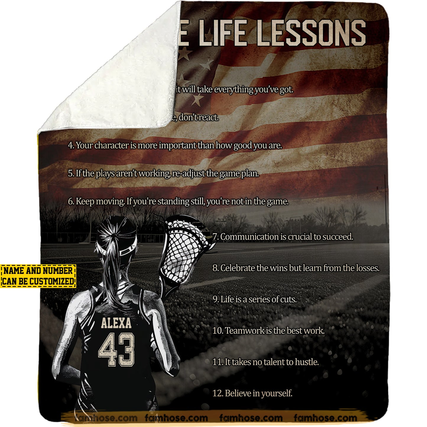 Personalized Lacrosse Girls Fleece Blanket, Lacrosse Life Lessons Sport Woven Blanket - Sherpa Blanket Gift For Lacrosse Lovers