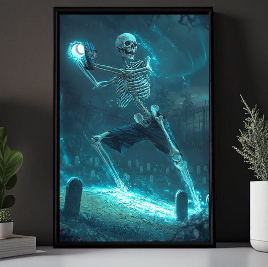 Bone Rattler’s Pitch, Baseball Canvas Painting, Spooky Season Wall Art Decor, Halloween Poster Gift For Baseball Lovers