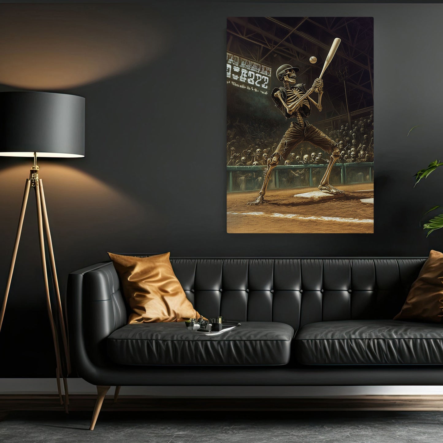 Skeleton Slugger, Baseball Canvas Painting, Spooky Season Wall Art Decor, Halloween Poster Gift For Baseball Lovers