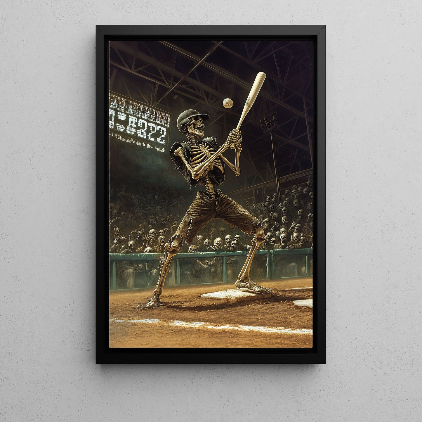 Skeleton Slugger, Baseball Canvas Painting, Spooky Season Wall Art Decor, Halloween Poster Gift For Baseball Lovers