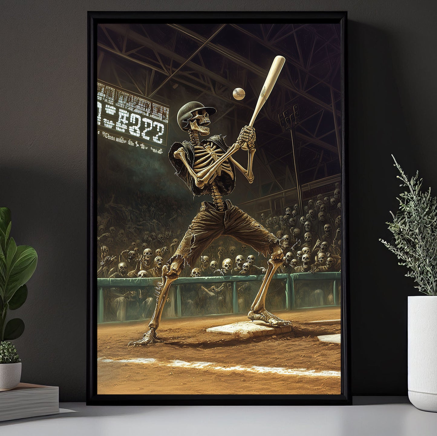 Skeleton Slugger, Baseball Canvas Painting, Spooky Season Wall Art Decor, Halloween Poster Gift For Baseball Lovers