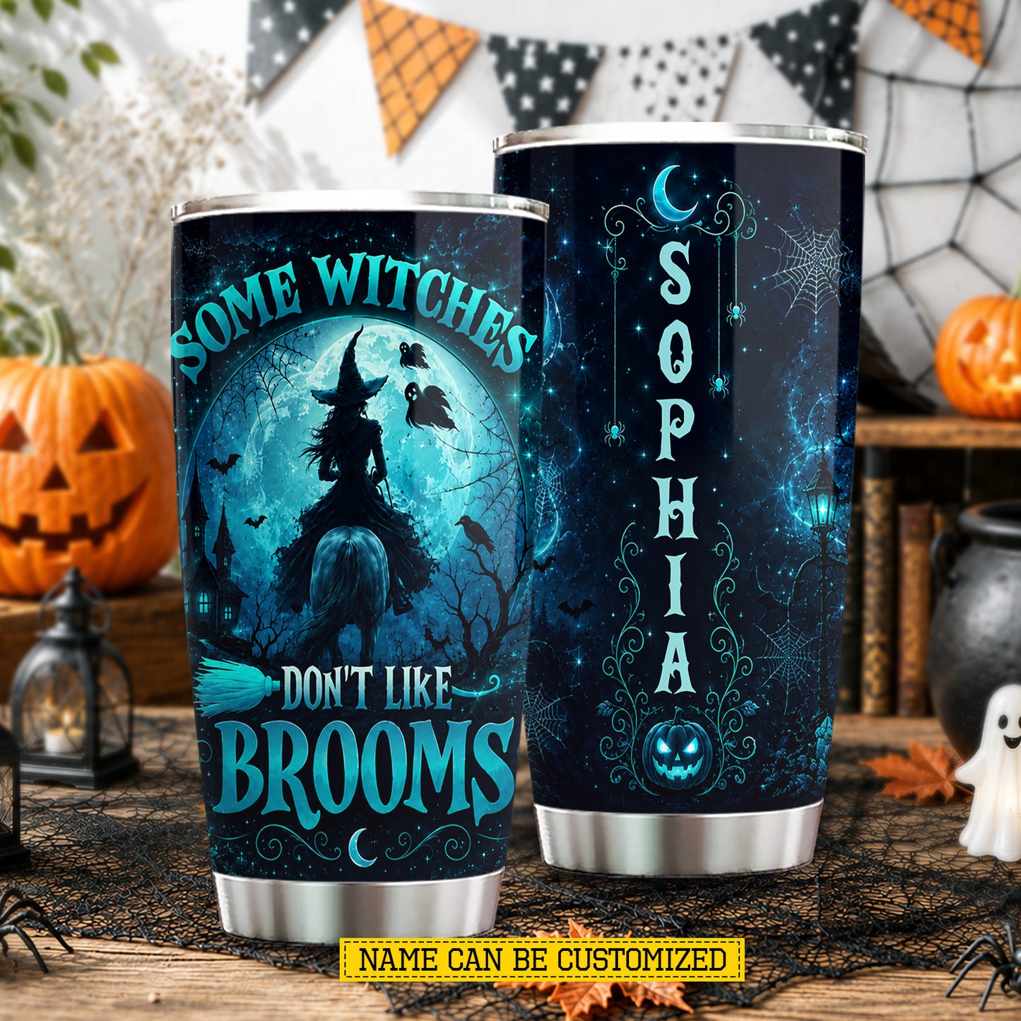 Personalized Halloween Witch Riding Horse Tumbler, Some Witches Don't Like Brooms, Spooky Season Stainless Steel Tumbler, Travel Mug Tumblers Gift For Horse Lover