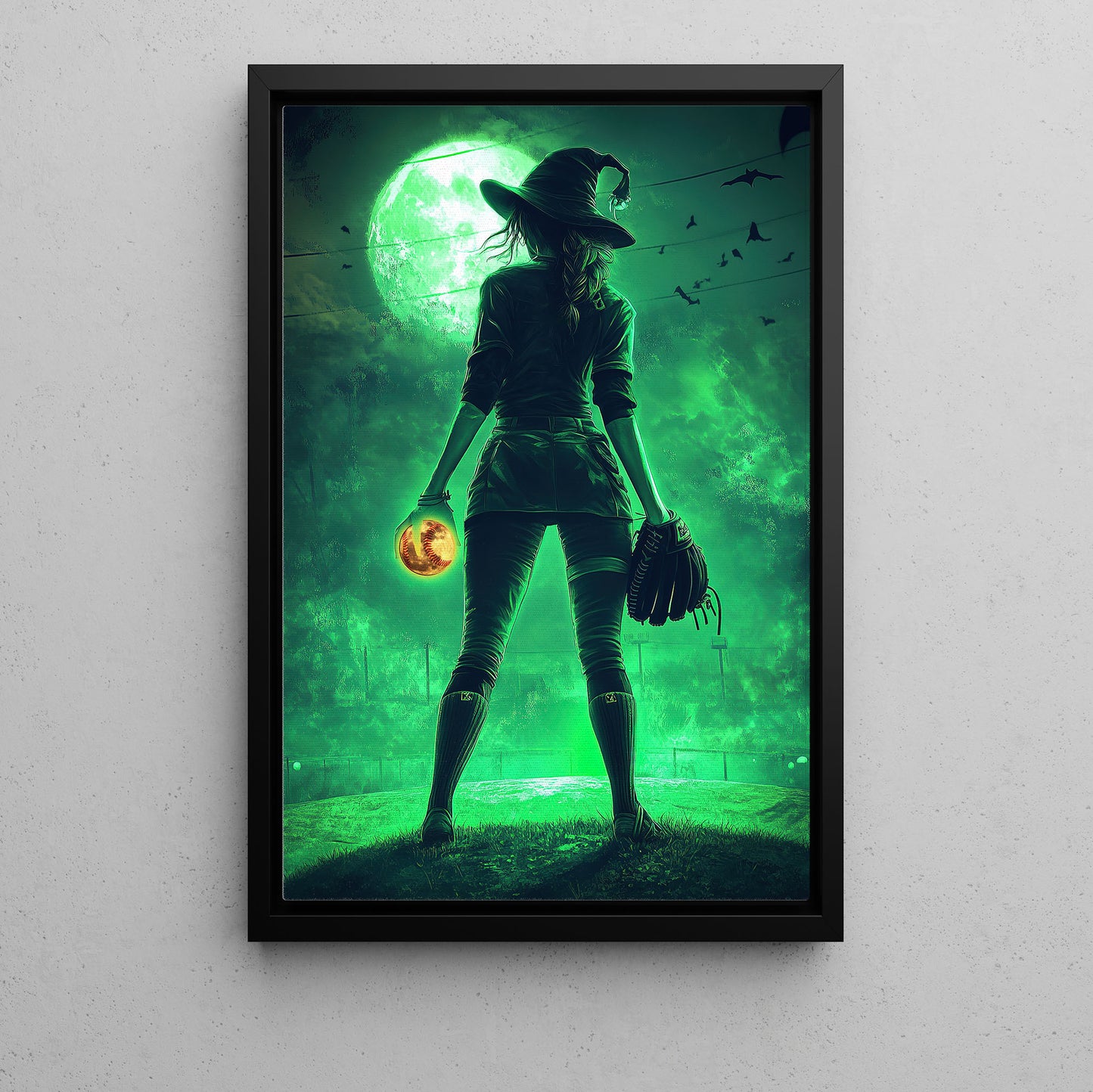 Witch’s Bewitched Fastball, Softball Canvas Painting, Spooky Season Wall Art Decor, Halloween Poster Gift For Softball Lovers, Softball Girls