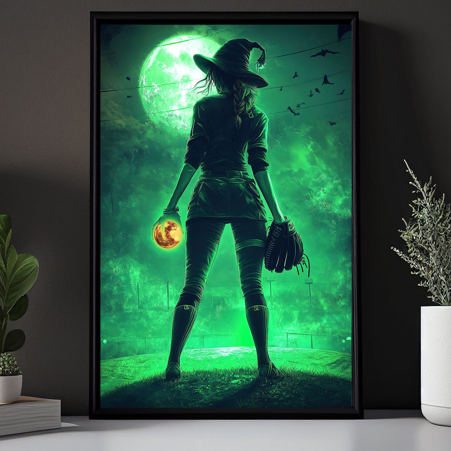 Witch’s Bewitched Fastball, Softball Canvas Painting, Spooky Season Wall Art Decor, Halloween Poster Gift For Softball Lovers, Softball Girls